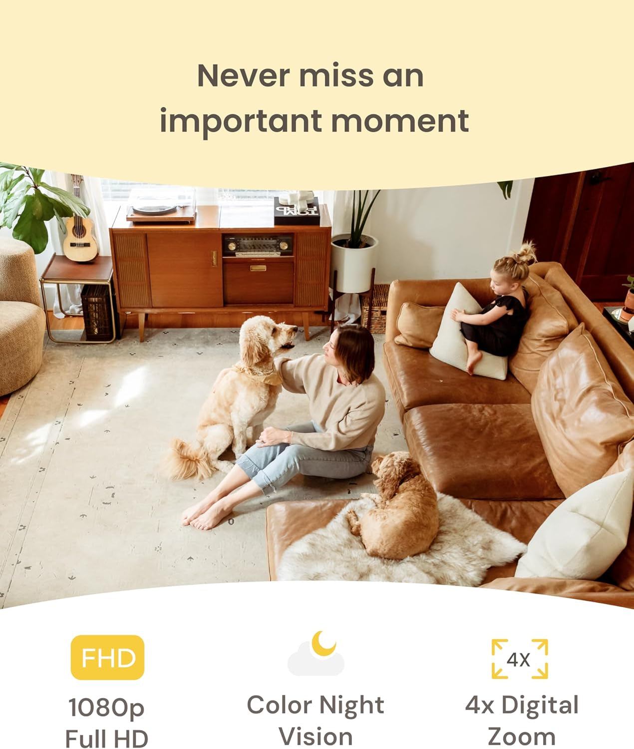 Mini Pet Camera: Basic See & Talk Features, No AI Alerts, No Subscription Required, Pet Security Cam W/Barking/Meowing Alerts, Rotating View, 2-Way Audio, Smart Home Monitoring