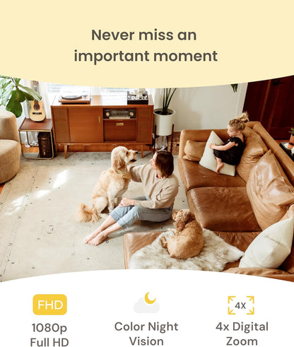 Mini Pet Camera: Basic See & Talk Features, No AI Alerts, No Subscription Required, Pet Security Cam W/Barking/Meowing Alerts, Rotating View, 2-Way Audio, Smart Home Monitoring