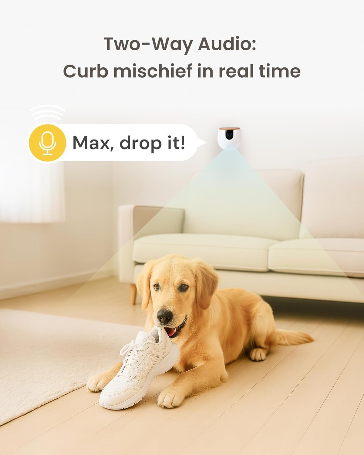 Mini Pet Camera: Basic See & Talk Features, No AI Alerts, No Subscription Required, Pet Security Cam W/Barking/Meowing Alerts, Rotating View, 2-Way Audio, Smart Home Monitoring