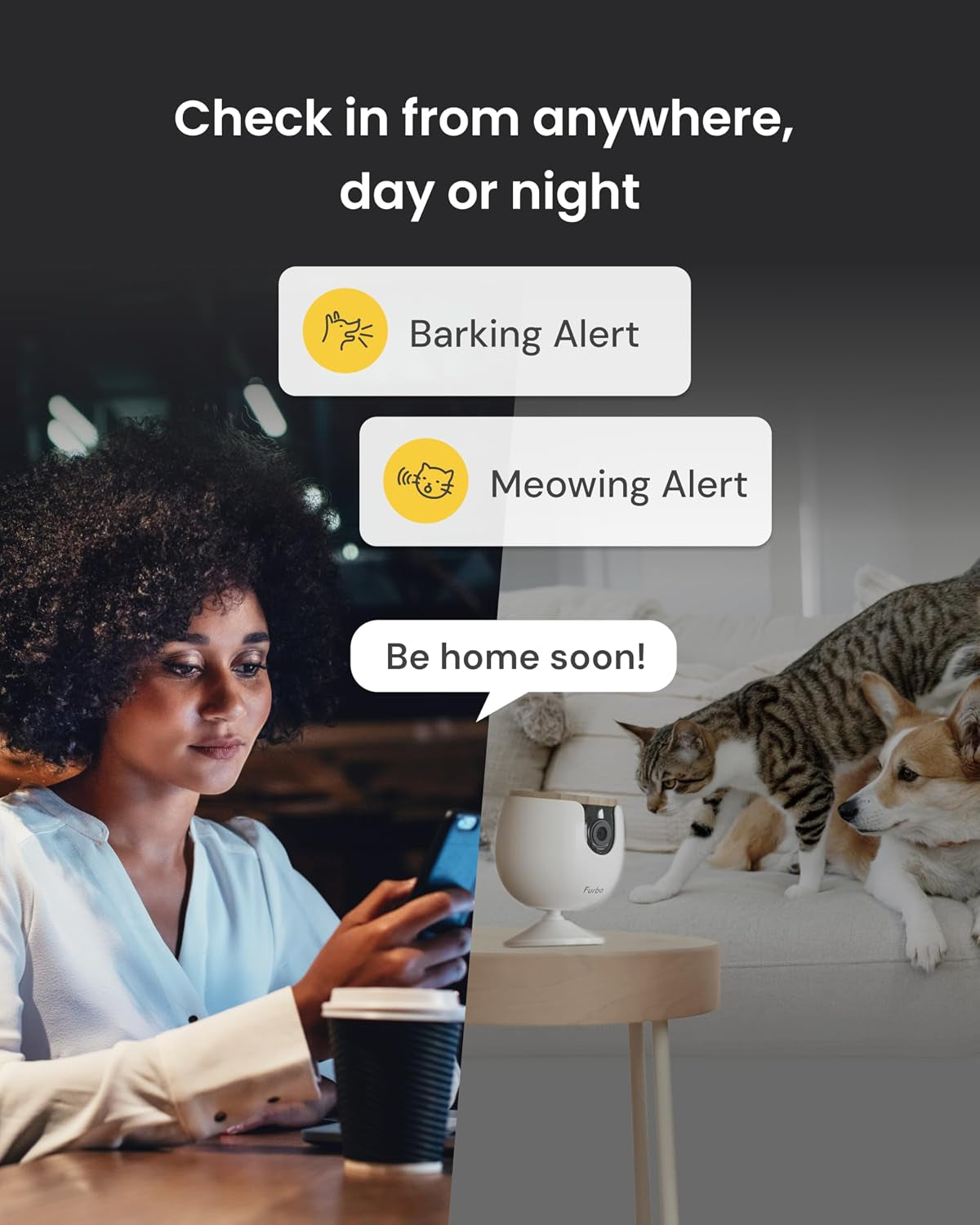 Mini Pet Camera: Basic See & Talk Features, No AI Alerts, No Subscription Required, Pet Security Cam W/Barking/Meowing Alerts, Rotating View, 2-Way Audio, Smart Home Monitoring