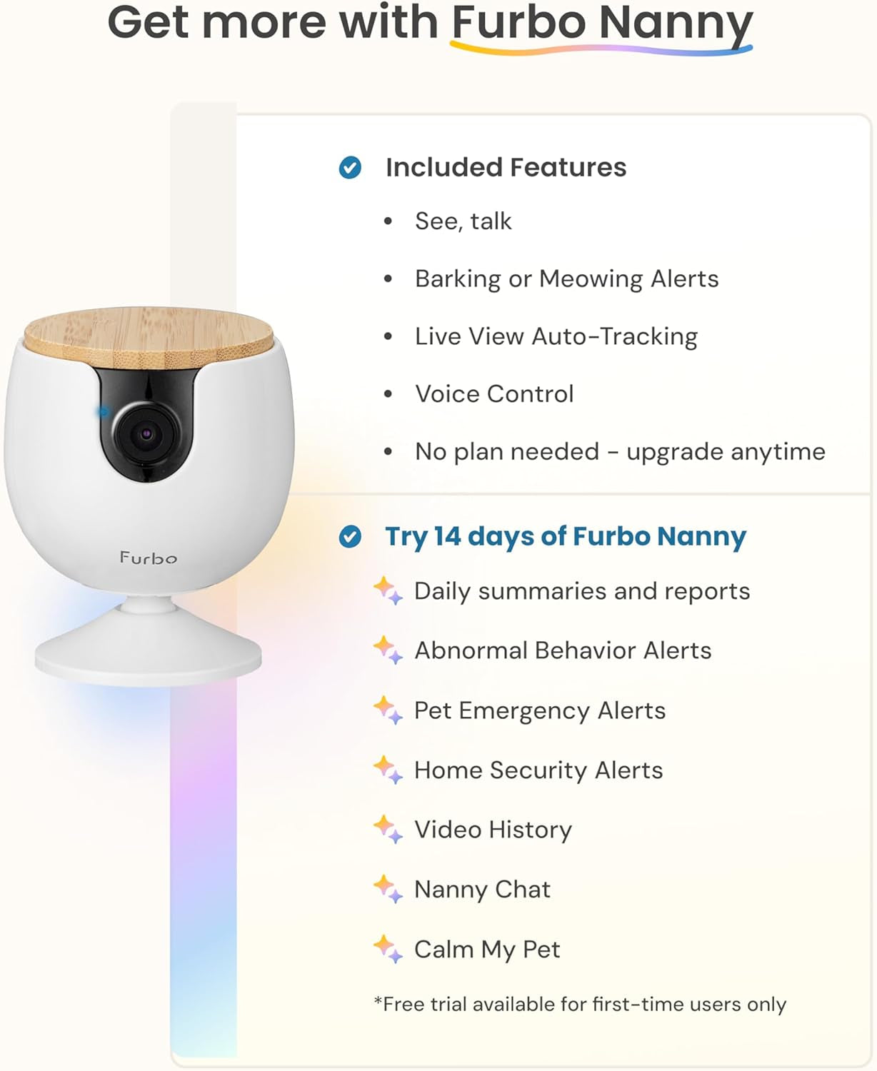 Mini Pet Camera: Basic See & Talk Features, No AI Alerts, No Subscription Required, Pet Security Cam W/Barking/Meowing Alerts, Rotating View, 2-Way Audio, Smart Home Monitoring