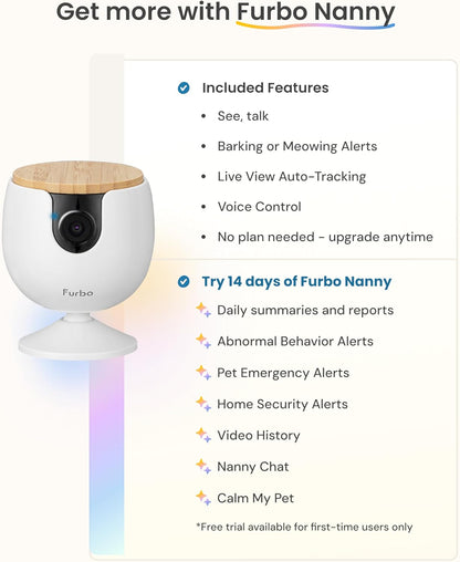 Mini Pet Camera: Basic See & Talk Features, No AI Alerts, No Subscription Required, Pet Security Cam W/Barking/Meowing Alerts, Rotating View, 2-Way Audio, Smart Home Monitoring
